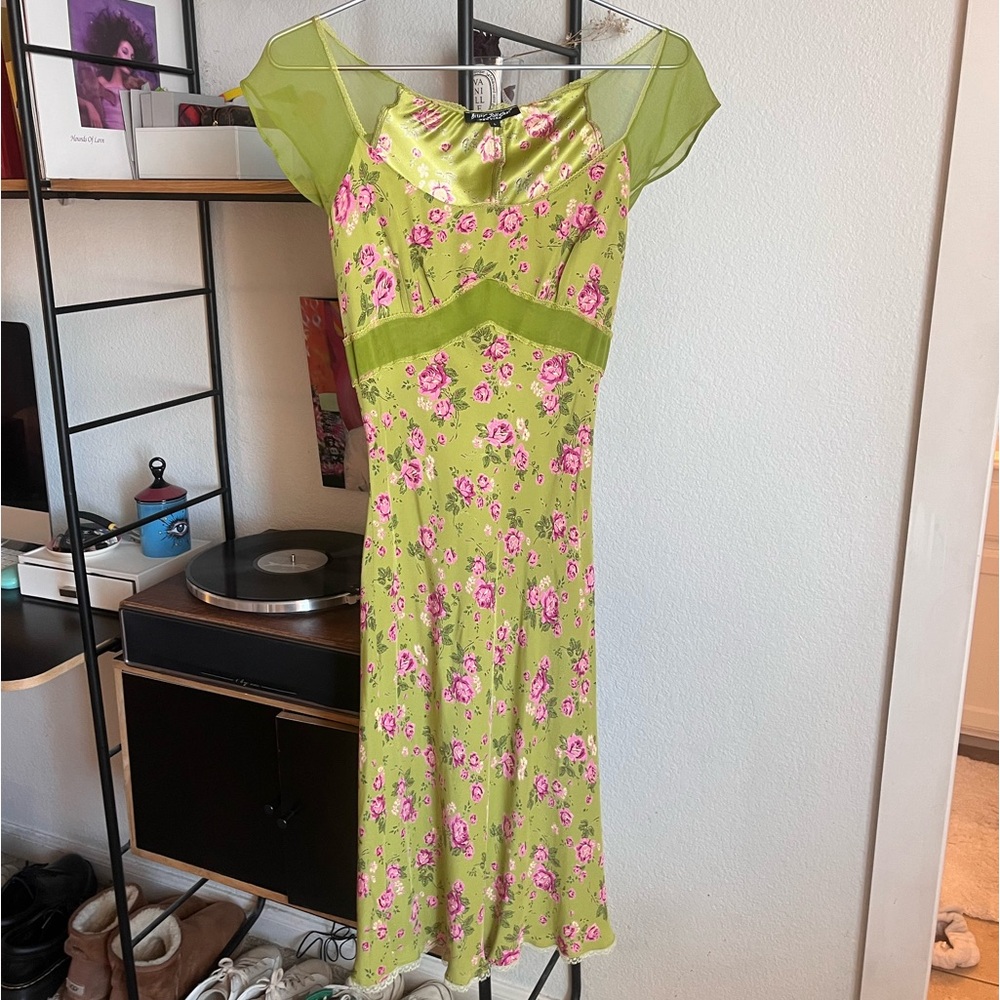 Vintage Betsy Johnson Milkmaid Dress Floral Green Slip Dress